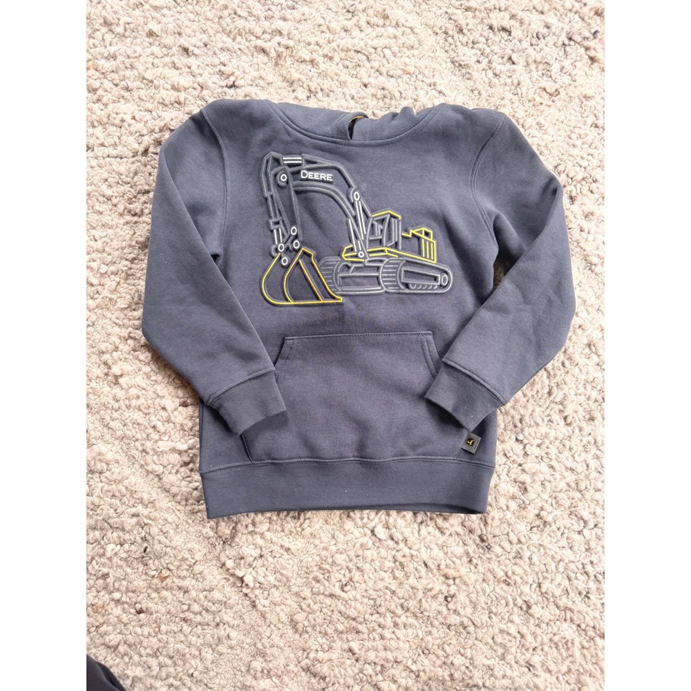 John Deere Boys Excavator Graphic Hoodie Gray Yellow Size 6 Construction Hoodie